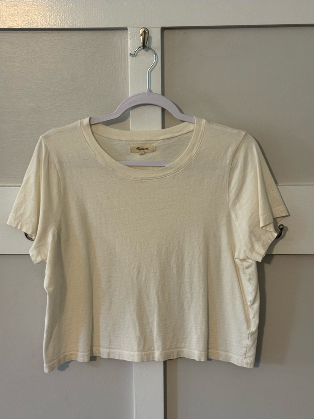 Madewell Ivory Short Sleeve Cropped Crewneck Tee